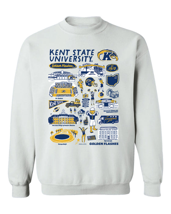Kent State Golden Flashes Hand Sketched Vive La Fete Impressions White Cotton Crewneck Sweatshirt for Women