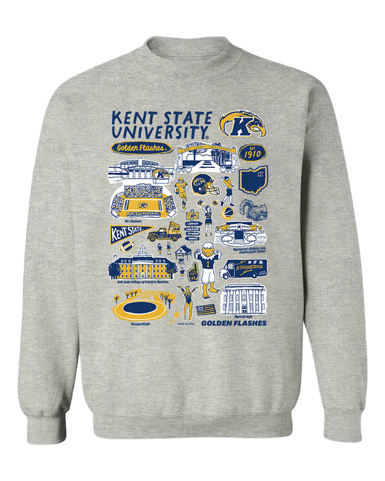 Kent State Golden Flashes Hand Sketched Vive La Fete Impressions Grey Cotton Crewneck Sweatshirt for Women