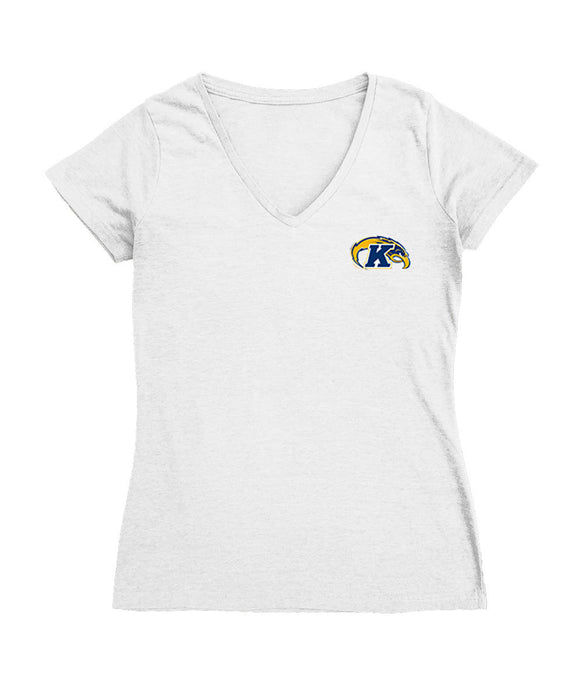 Kent State Golden Flashes Hand Sketched Vive La Fete Impressions Artwork White Women Cotton Short Sleeve V-Neck Tshirt