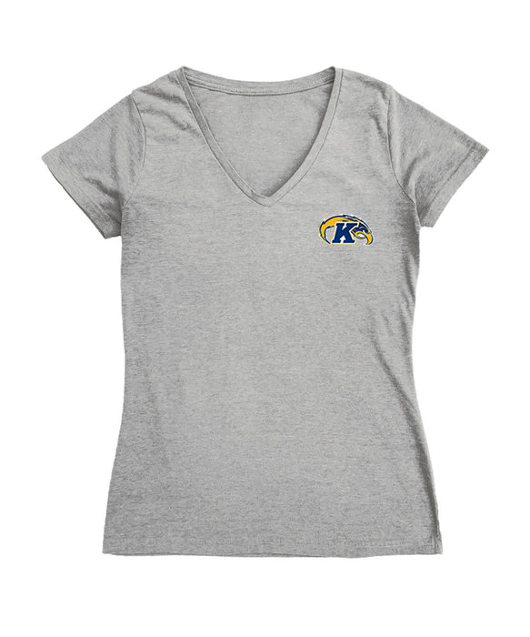 Kent State Golden Flashes Hand Sketched Vive La Fete Impressions Artwork Grey Women Cotton Short Sleeve V-Neck Tshirt