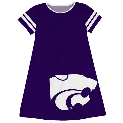 Kansas State University Wildcats K-State Vive La Fete Girls Game Day Short Sleeve Purple A-Line Dress with large Logo