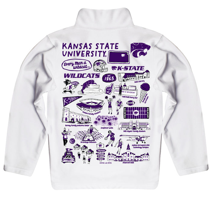 Kansas State University Wildcats K-State Hand Sketched Vive La Fete Impressions Artwork White Boys Quarter Zip Pullover V1 - Vive La Fête - Online Apparel Store