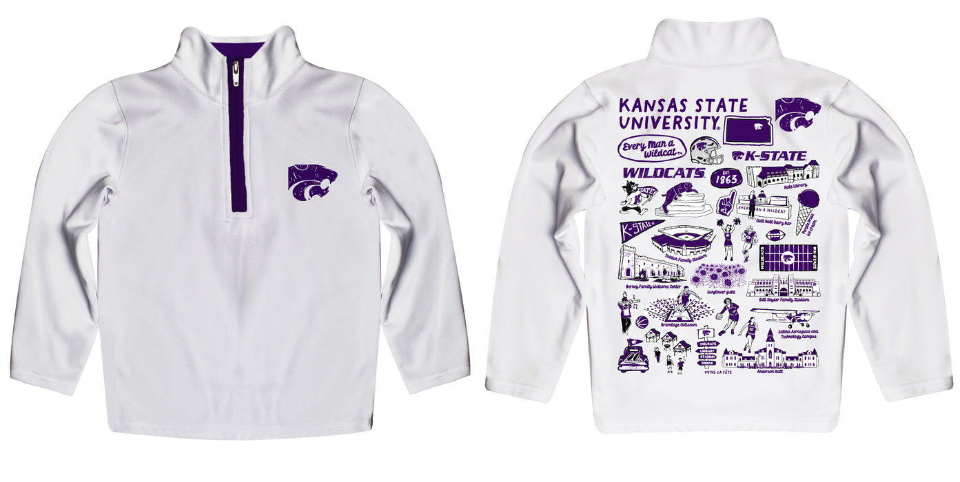 Kansas State University Wildcats K-State Hand Sketched Vive La Fete Impressions Artwork White Boys Quarter Zip Pullover V1 - Vive La Fête - Online Apparel Store