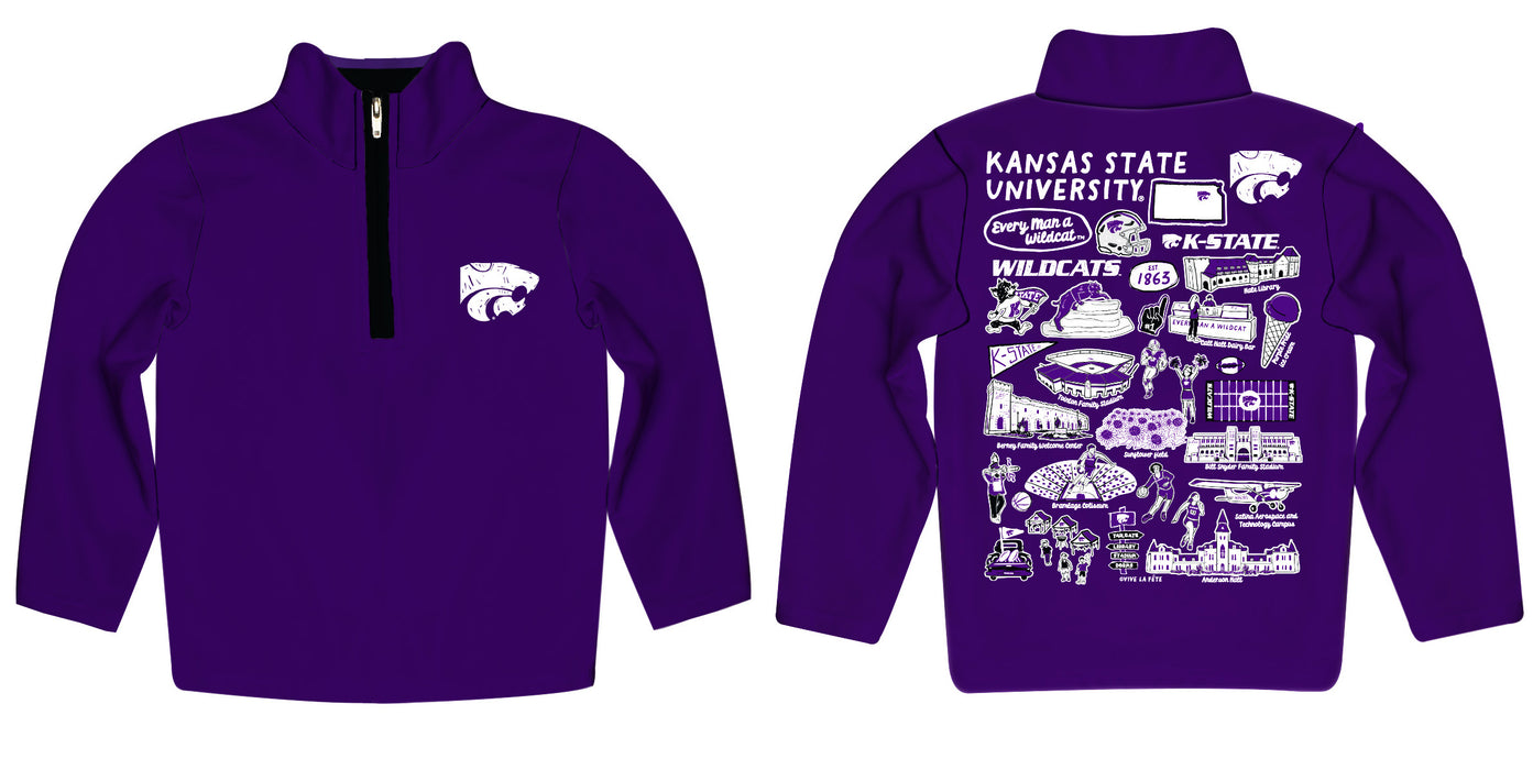 Kansas State University Wildcats K-State Hand Sketched Vive La Fete Impressions Artwork Purple Boys Quarter Zip Pullover V1 - Vive La Fête - Online Apparel Store
