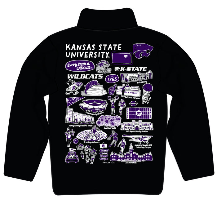 Kansas State University Wildcats K-State Hand Sketched Vive La Fete Impressions Artwork Black Boys Quarter Zip Pullover V1 - Vive La Fête - Online Apparel Store
