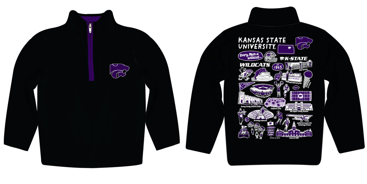 Kansas State University Wildcats K-State Hand Sketched Vive La Fete Impressions Artwork Black Boys Quarter Zip Pullover V1 - Vive La Fête - Online Apparel Store