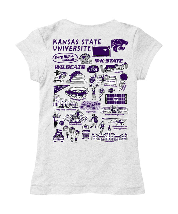 Kansas State Wildcats KSU K-State Hand Sketched Vive La Fete Impressions Artwork White Girls Cotton Short Sleeve Tee - Vive La Fête - Online Apparel Store