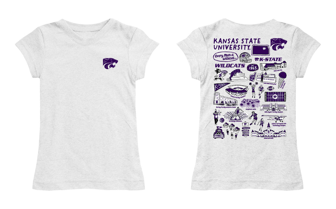 Kansas State Wildcats KSU K-State Hand Sketched Vive La Fete Impressions Artwork White Girls Cotton Short Sleeve Tee - Vive La Fête - Online Apparel Store
