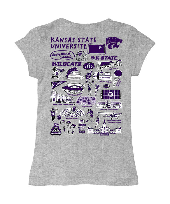 Kansas State Wildcats KSU K-State Hand Sketched Vive La Fete Impressions Artwork Grey Girls Cotton Short Sleeve Tee - Vive La Fête - Online Apparel Store