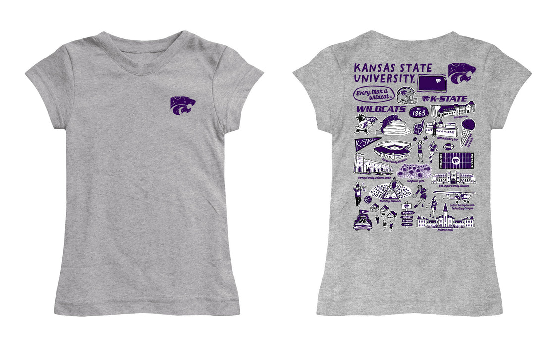 Kansas State Wildcats KSU K-State Hand Sketched Vive La Fete Impressions Artwork Grey Girls Cotton Short Sleeve Tee - Vive La Fête - Online Apparel Store
