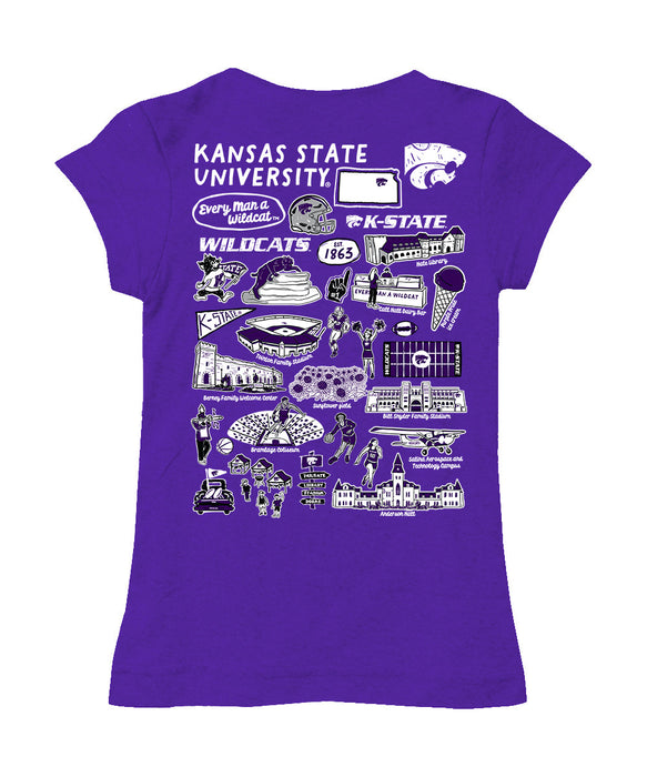 Kansas State Wildcats KSU K-State Hand Sketched Vive La Fete Impressions Artwork Purple Girls Cotton Short Sleeve Tee - Vive La Fête - Online Apparel Store