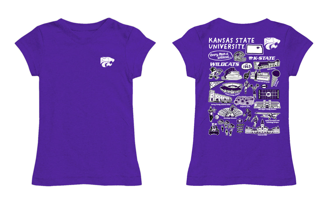 Kansas State Wildcats KSU K-State Hand Sketched Vive La Fete Impressions Artwork Purple Girls Cotton Short Sleeve Tee - Vive La Fête - Online Apparel Store