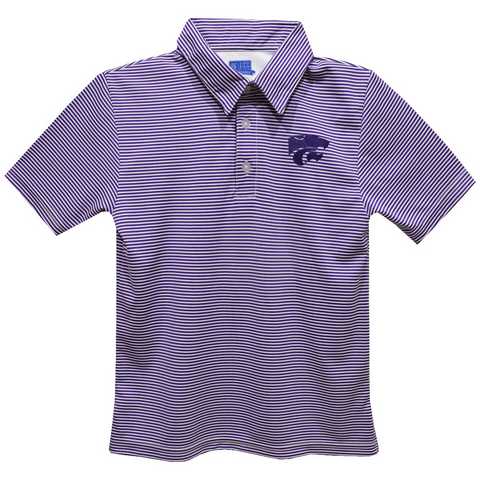 Kansas State University Wildcats K-State Embroidered Purple Stripes Short Sleeve Polo Box Shirt