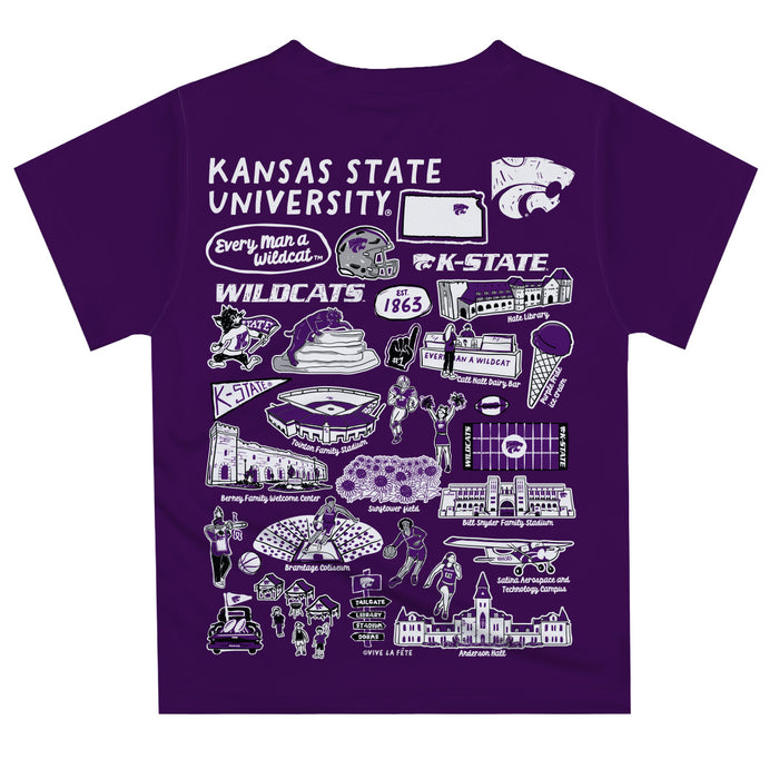 Kansas State University Wildcats K-State Hand Sketched Vive La Fete Impressions Artwork Boys Purple Short Sleeve Tee Shi