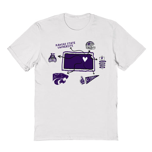 Kansas State Wildcats KSU K-State Hand Sketched Vive La Fete Impressions Icones Kids White T-shirt