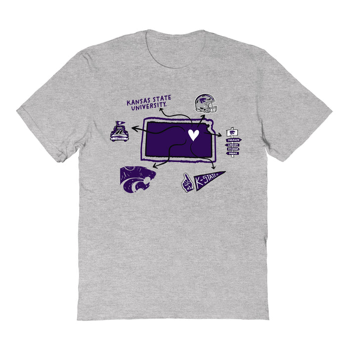 Kansas State Wildcats KSU K-State Hand Sketched Vive La Fete Impressions Icones Kids Grey T-shirt