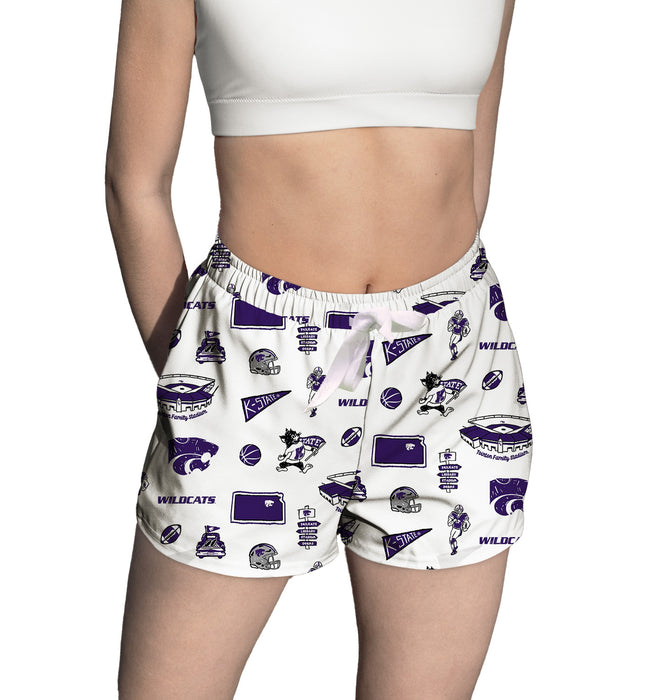 Kansas State University Wildcats K-State Repeat Print Hand Sketched Vive La Fete Impressions Artwork Womens White Lounge