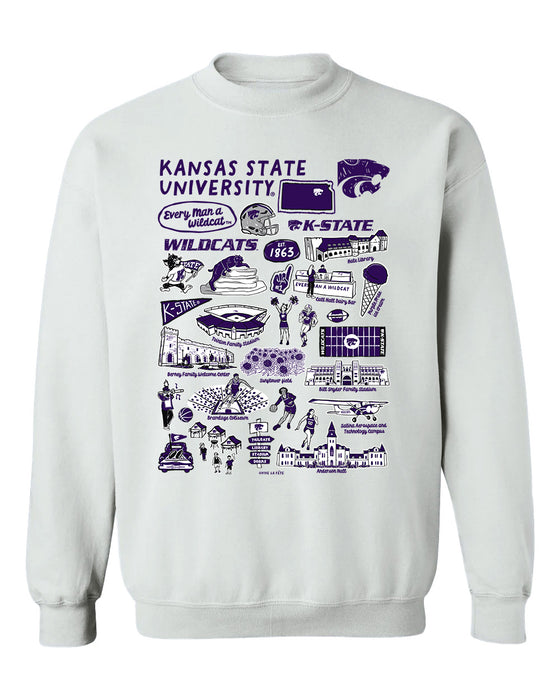 Kansas State Wildcats KSU K-State Hand Sketched Vive La Fete Impressions White Cotton Crewneck Sweatshirt for Women