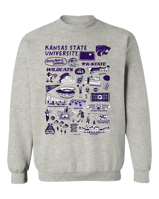 Kansas State Wildcats KSU K-State Hand Sketched Vive La Fete Impressions Grey Cotton Crewneck Sweatshirt for Women