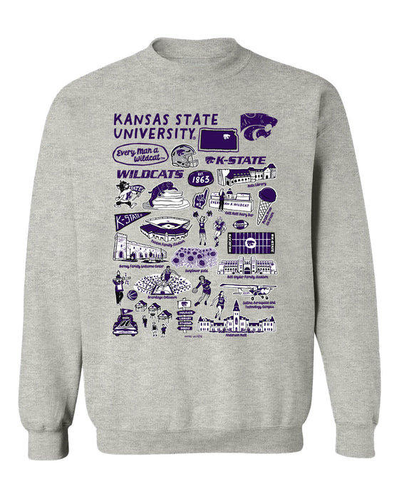Kansas State Wildcats KSU K-State Hand Sketched Vive La Fete Impressions Grey Cotton Crewneck Sweatshirt for Women