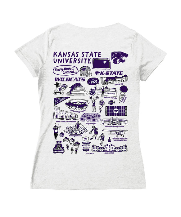 Kansas State Wildcats KSU K-State Hand Sketched Vive La Fete Impressions Artwork Purple Women Cotton V-Neck Tshirt