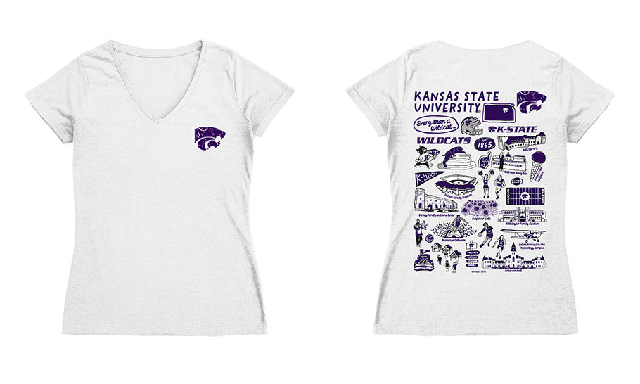 Kansas State Wildcats KSU K-State Hand Sketched Vive La Fete Impressions Artwork Purple Women Cotton V-Neck Tshirt