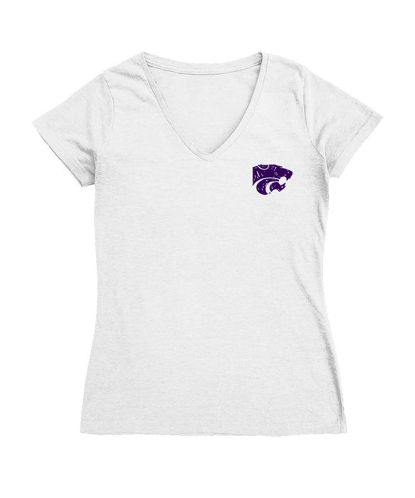 Kansas State Wildcats KSU K-State Hand Sketched Vive La Fete Impressions Artwork White Women Cotton V-Neck Tshirt