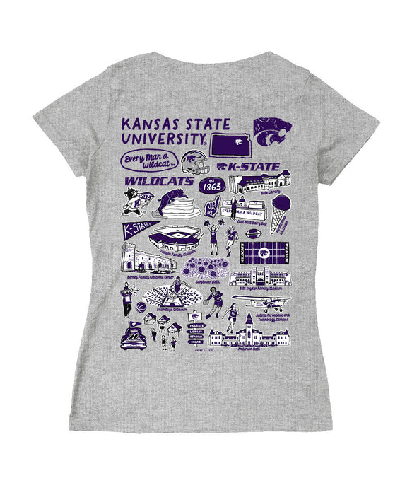Kansas State Wildcats KSU K-State Hand Sketched Vive La Fete Impressions Artwork Purple Women Cotton V-Neck Tshirt