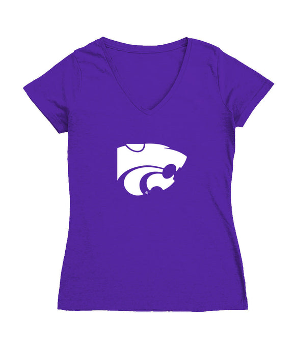 Kansas State Wildcats Women's V-neck Fitted Cotton T-Shirt Purple