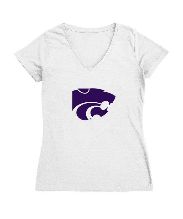 Kansas State Wildcats Women's V-neck Fitted Cotton T-Shirt White