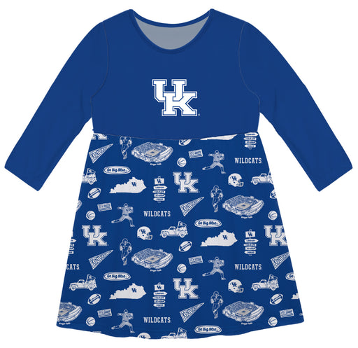 Kentucky Wildcats Long Sleeve Solid Royal Repeat Print Hand Sketched Impressions Artwork on Skirt