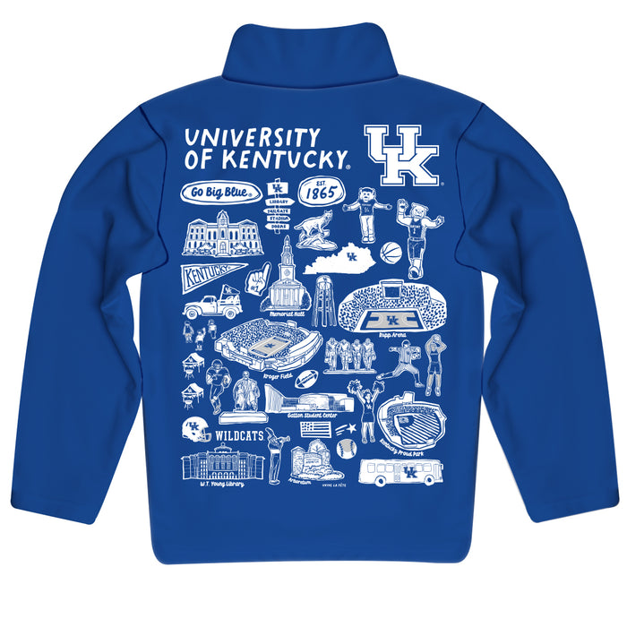 Kentucky Wildcats Hand Sketched Vive La Fete Impressions Artwork  Blue Quarter Zip Pullover V1