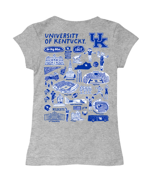 Kentucky Wildcats Hand Sketched Vive La Fete Impressions Artwork Grey Girls Cotton Short Sleeve Tee - Vive La Fête - Online Apparel Store