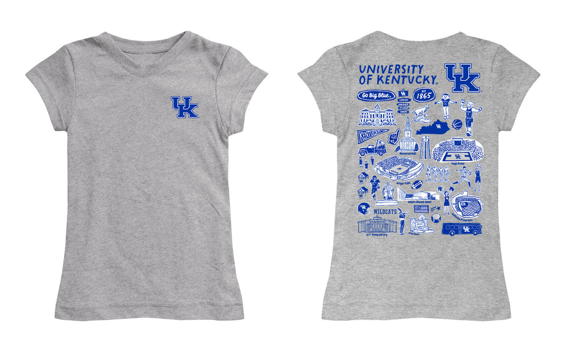 Kentucky Wildcats Hand Sketched Vive La Fete Impressions Artwork Grey Girls Cotton Short Sleeve Tee - Vive La Fête - Online Apparel Store