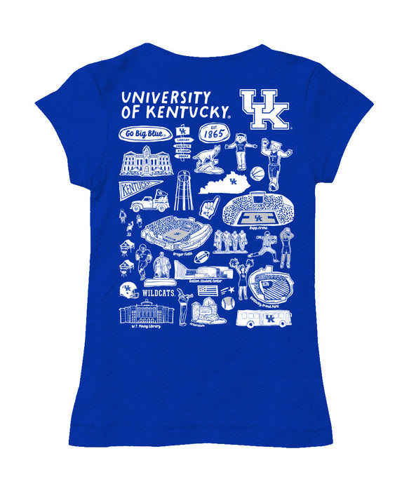 Kentucky Wildcats Hand Sketched Vive La Fete Impressions Artwork Blue Girls Cotton Short Sleeve Tee - Vive La Fête - Online Apparel Store