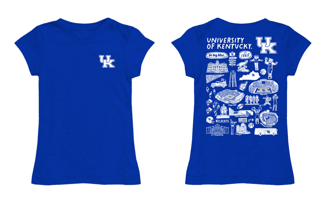 Kentucky Wildcats Hand Sketched Vive La Fete Impressions Artwork Blue Girls Cotton Short Sleeve Tee - Vive La Fête - Online Apparel Store