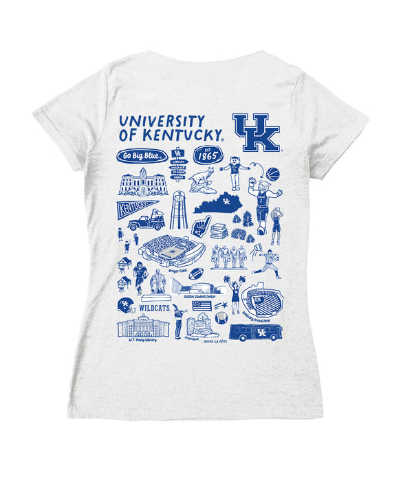 Kentucky Wildcats Hand Sketched Vive La Fete Impressions Artwork Royal Women Cotton Short Sleeve V-Neck Tshirt