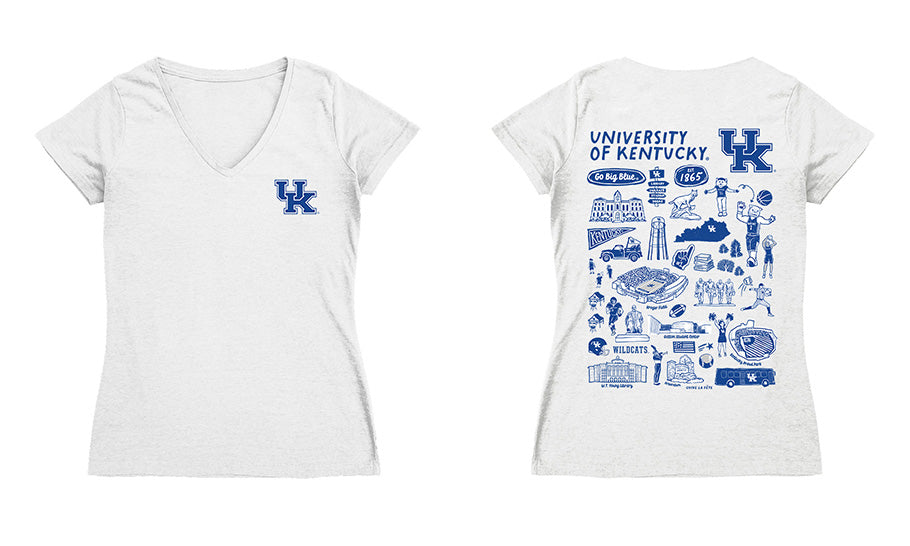 Kentucky Wildcats Hand Sketched Vive La Fete Impressions Artwork Royal Women Cotton Short Sleeve V-Neck Tshirt