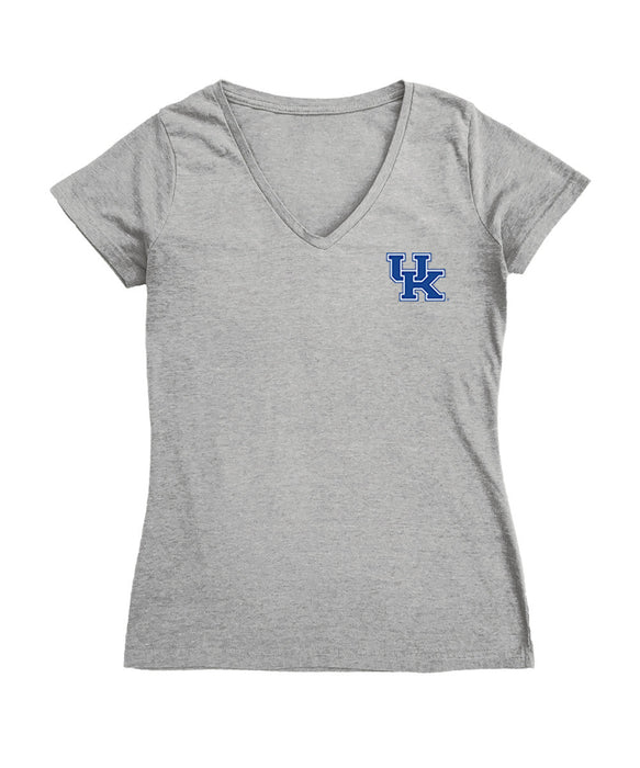 Kentucky Wildcats Hand Sketched Vive La Fete Impressions Artwork Grey Women Cotton Short Sleeve V-Neck Tshirt