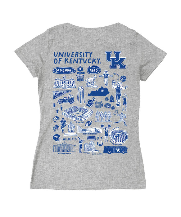 Kentucky Wildcats Hand Sketched Vive La Fete Impressions Artwork Royal Women Cotton Short Sleeve V-Neck Tshirt