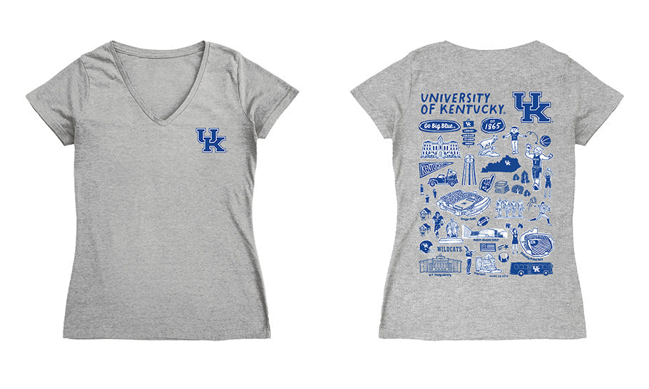 Kentucky Wildcats Hand Sketched Vive La Fete Impressions Artwork Royal Women Cotton Short Sleeve V-Neck Tshirt