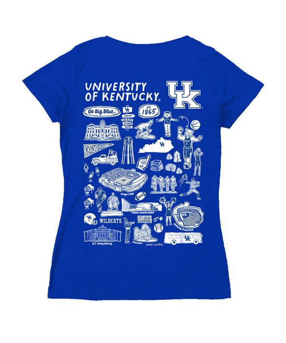 Kentucky Wildcats Hand Sketched Vive La Fete Impressions Artwork Royal Women Cotton Short Sleeve V-Neck Tshirt