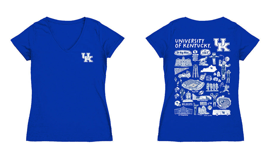 Kentucky Wildcats Hand Sketched Vive La Fete Impressions Artwork Royal Women Cotton Short Sleeve V-Neck Tshirt
