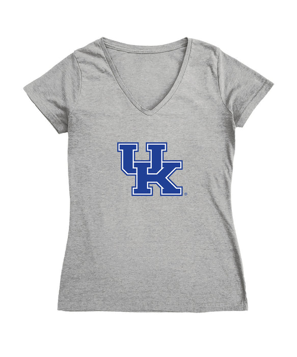 Kentucky Wildcats Women's V-neck Fitted Cotton T-Shirt Grey