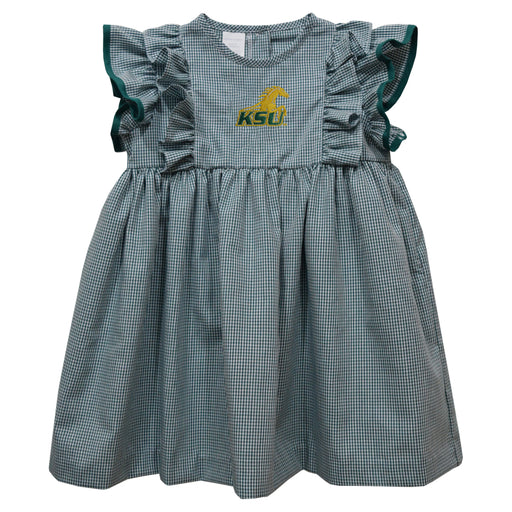 Kentucky State Thorobreds Embroidered Hunter Green Gingham Ruffle Dress