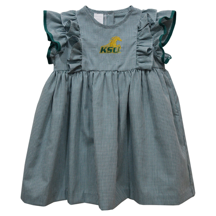 Kentucky State Thorobreds Embroidered Hunter Green Gingham Ruffle Dress