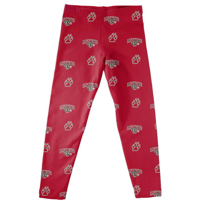 Lafayette Leopards Vive La Fete Girls Game Day All Over Two Logos Elastic Waist Classic Play Maroon Leggings Tights