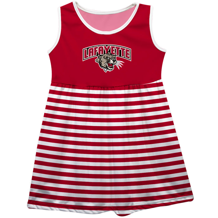 Lafayette Leopards Vive La Fete Girls Game Day Sleeveless Tank Dress Solid Maroon Logo Stripes on Skirt