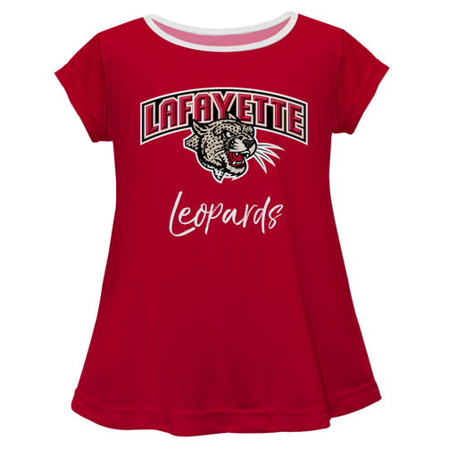 Lafayette Leopards Vive La Fete Girls Game Day Short Sleeve Maroon Top with School Logo and Name