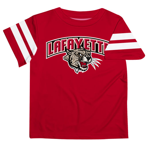 Lafayette Leopards Vive La Fete Boys Game Day Maroon Short Sleeve Tee with Stripes on Sleeves